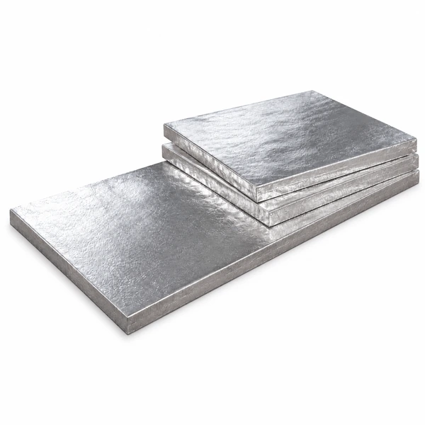 **Alt text:** Aluminum foil wrapped microporous insulation boards stacked on a white background, designed for high-temperature industrial thermal insulation and backup lining applications.